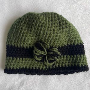 Handmade Knit Beanie Bucket Hat Knitted Green Black Cap